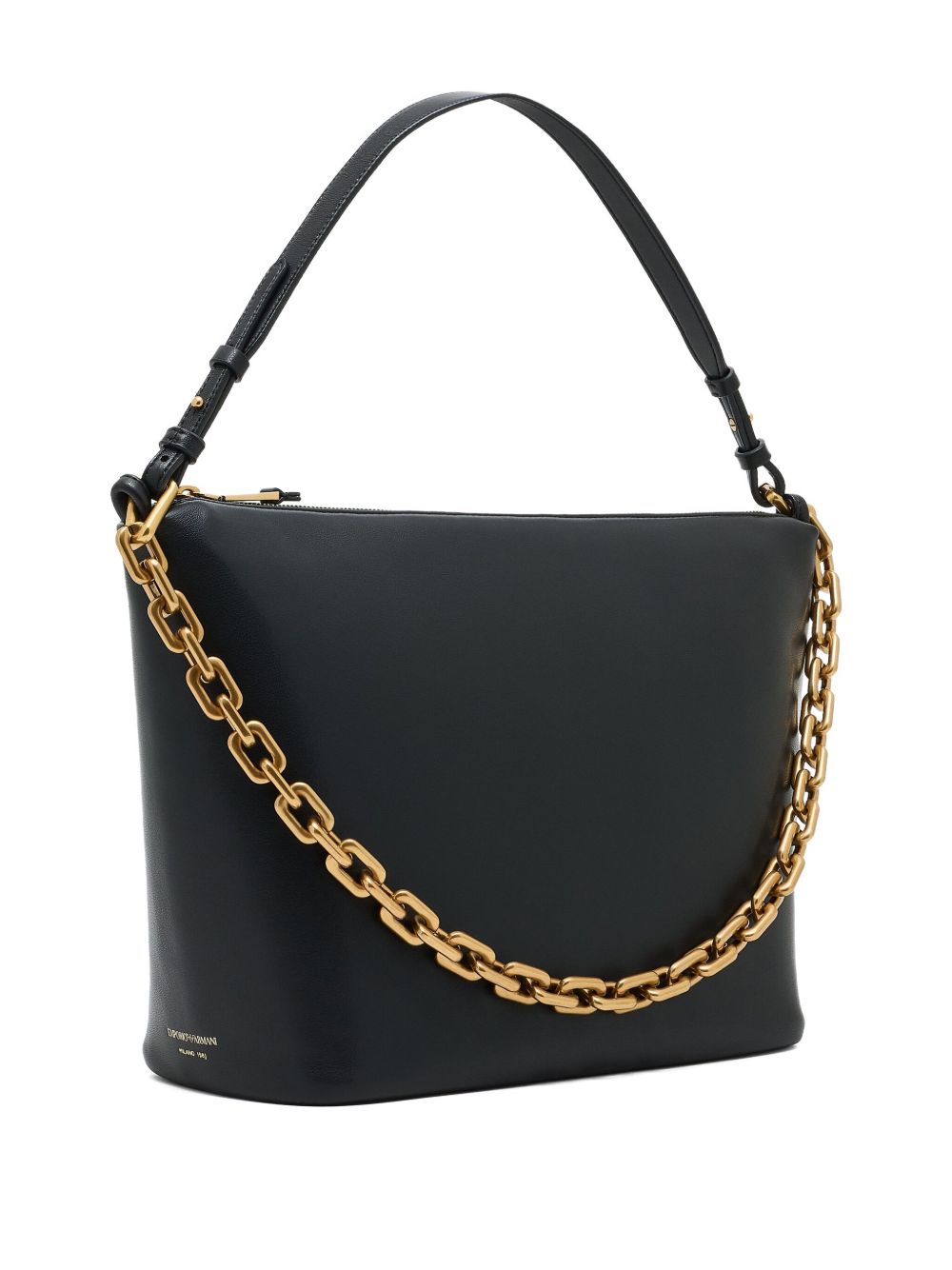 Emporio Armani Medium Leather Hobo Bag with Gold-Tone Chain Black
