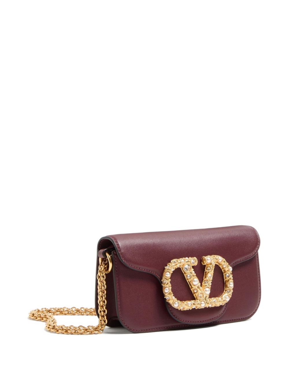 Valentino Garavani Locò Small Calfskin Shoulder Bag with Jewel Logo Bordeaux