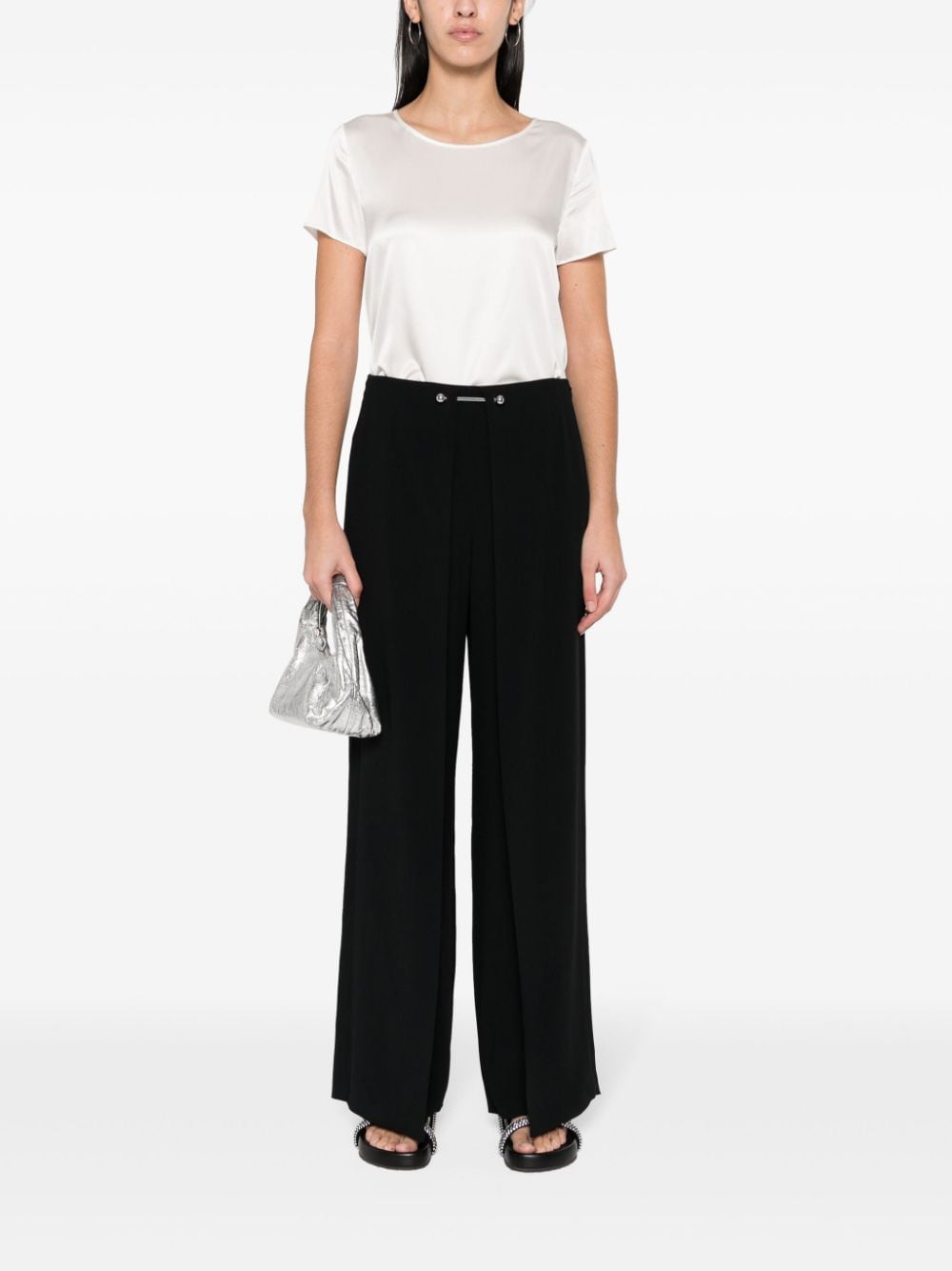 Emporio Armani Stretch-Silk Satin Short Sleeve Blouse White White