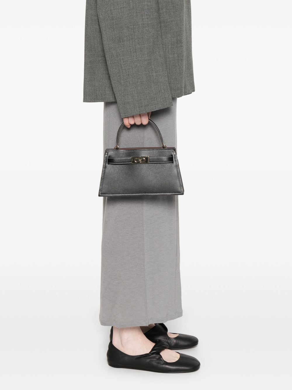 Tory Burch Lee Radziwill Small Calf Leather Handbag Black