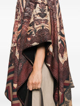 Pierre Louis Mascia Zigzag Floral Wool Poncho Cape Brown