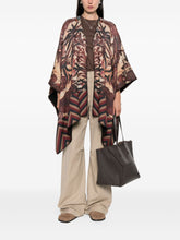 Pierre Louis Mascia Zigzag Floral Wool Poncho Cape Brown