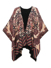 Pierre Louis Mascia Zigzag Floral Wool Poncho Cape Brown