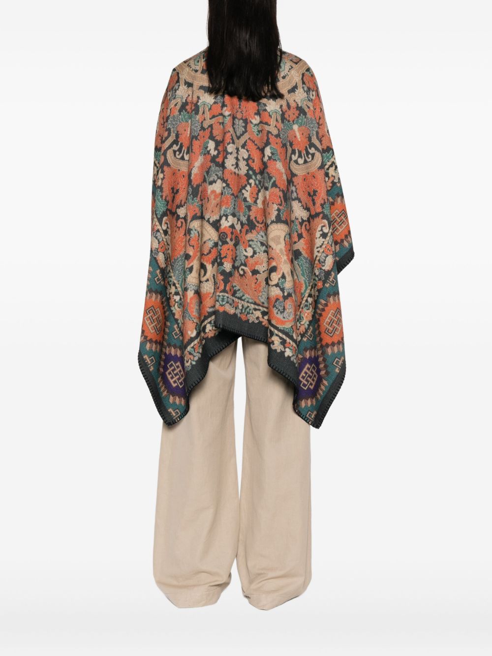 Pierre Louis Mascia Wool Tapestry Fringed Poncho Blue MultiColour
