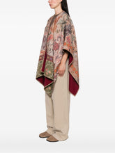 Pierre Louis Mascia Floral Wool Tapestry Poncho with Geometric Borders Beige