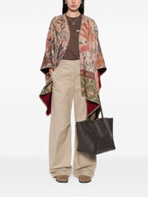 Pierre Louis Mascia Floral Wool Tapestry Poncho with Geometric Borders Beige