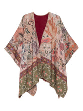 Pierre Louis Mascia Floral Wool Tapestry Poncho with Geometric Borders Beige