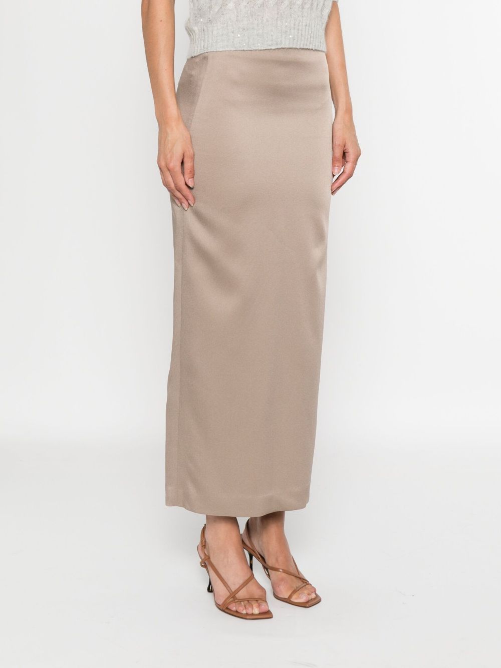 Brunello Cucinelli High-Rise Satin Long Skirt Dove Grey
