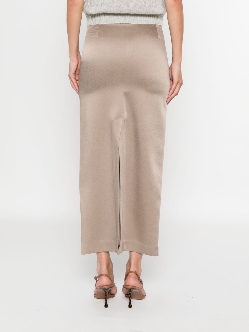Brunello Cucinelli High-Rise Satin Long Skirt Dove Grey
