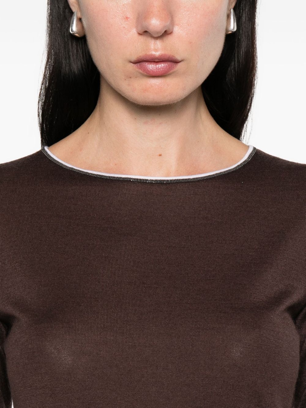 Brunello Cucinelli Crew Neck Short-Sleeve Cashmere and Silk Sweater Brown Brown