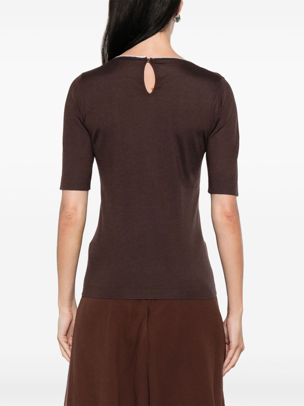 Brunello Cucinelli Crew Neck Short-Sleeve Cashmere and Silk Sweater Brown Brown