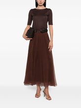 Brunello Cucinelli Pleated A-Line Brown Silk Long Skirt Brown