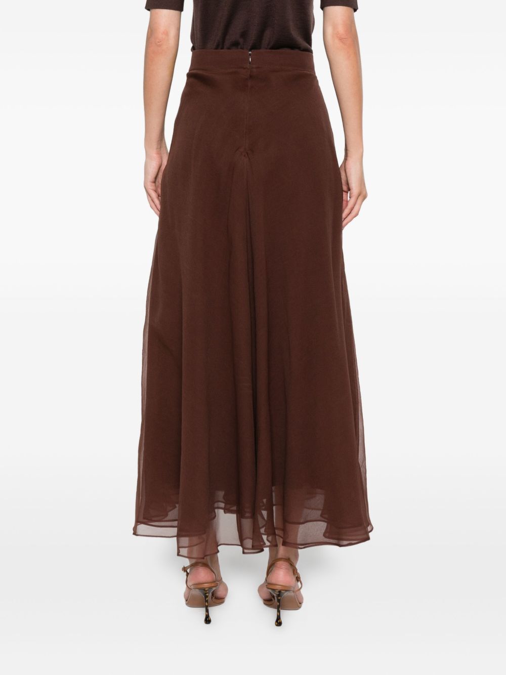 Brunello Cucinelli Pleated A-Line Brown Silk Long Skirt Brown