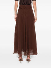 Brunello Cucinelli Pleated A-Line Brown Silk Long Skirt Brown