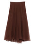 Brunello Cucinelli Pleated A-Line Brown Silk Long Skirt Brown