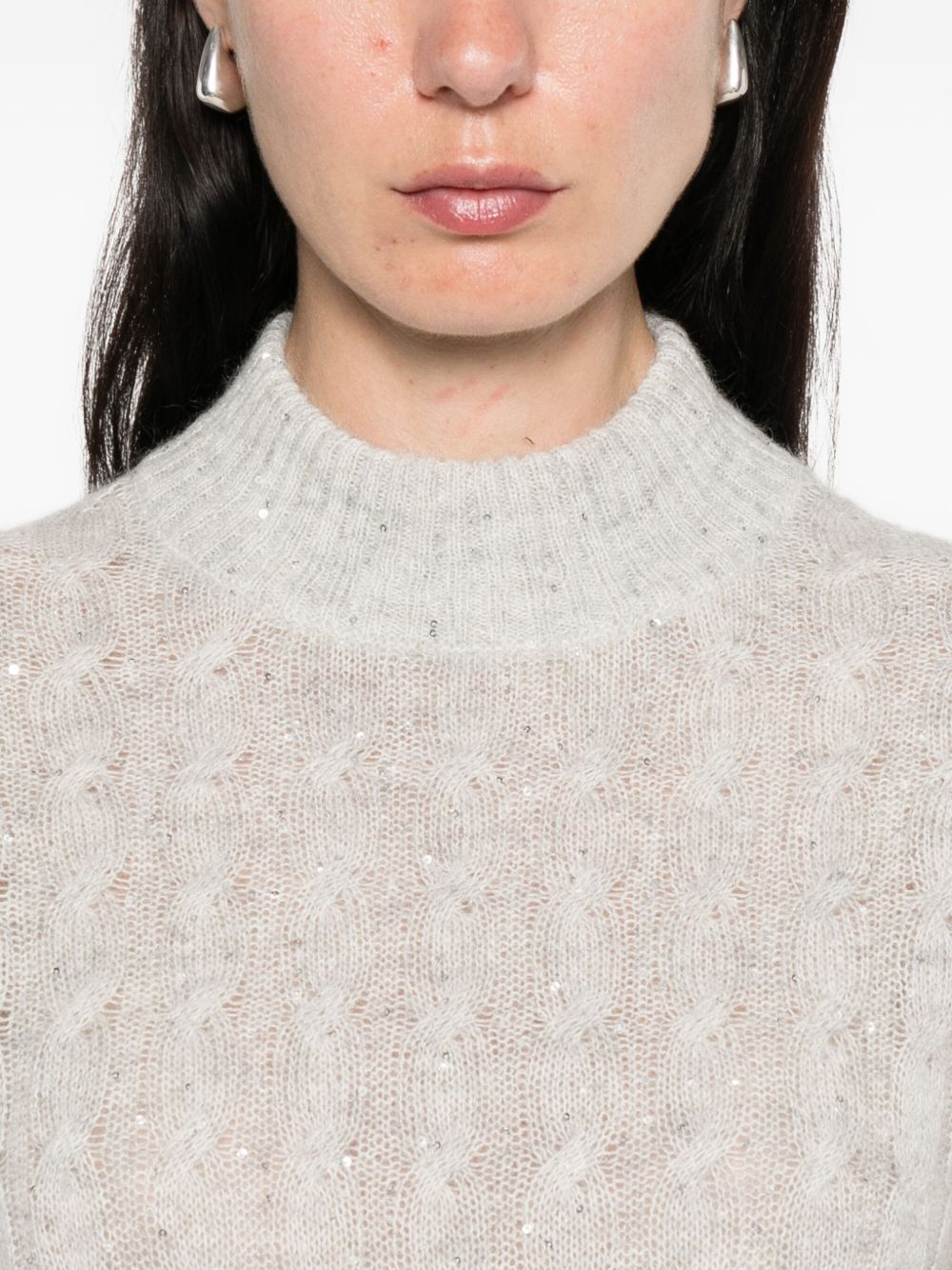 Brunello Cucinelli High Neck Short Sleeve Wool Knitted Sweater Grey Grey