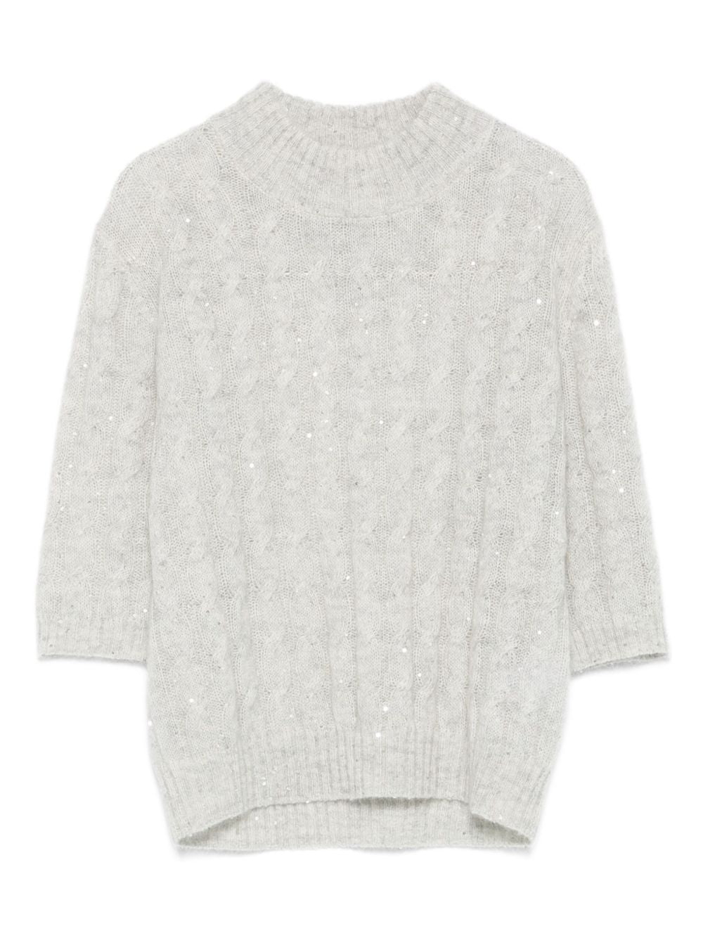 Brunello Cucinelli High Neck Short Sleeve Wool Knitted Sweater Grey Grey