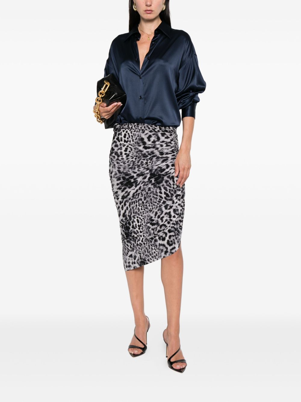 Tom Ford Navy Silk Long-Sleeve Shirt Blue