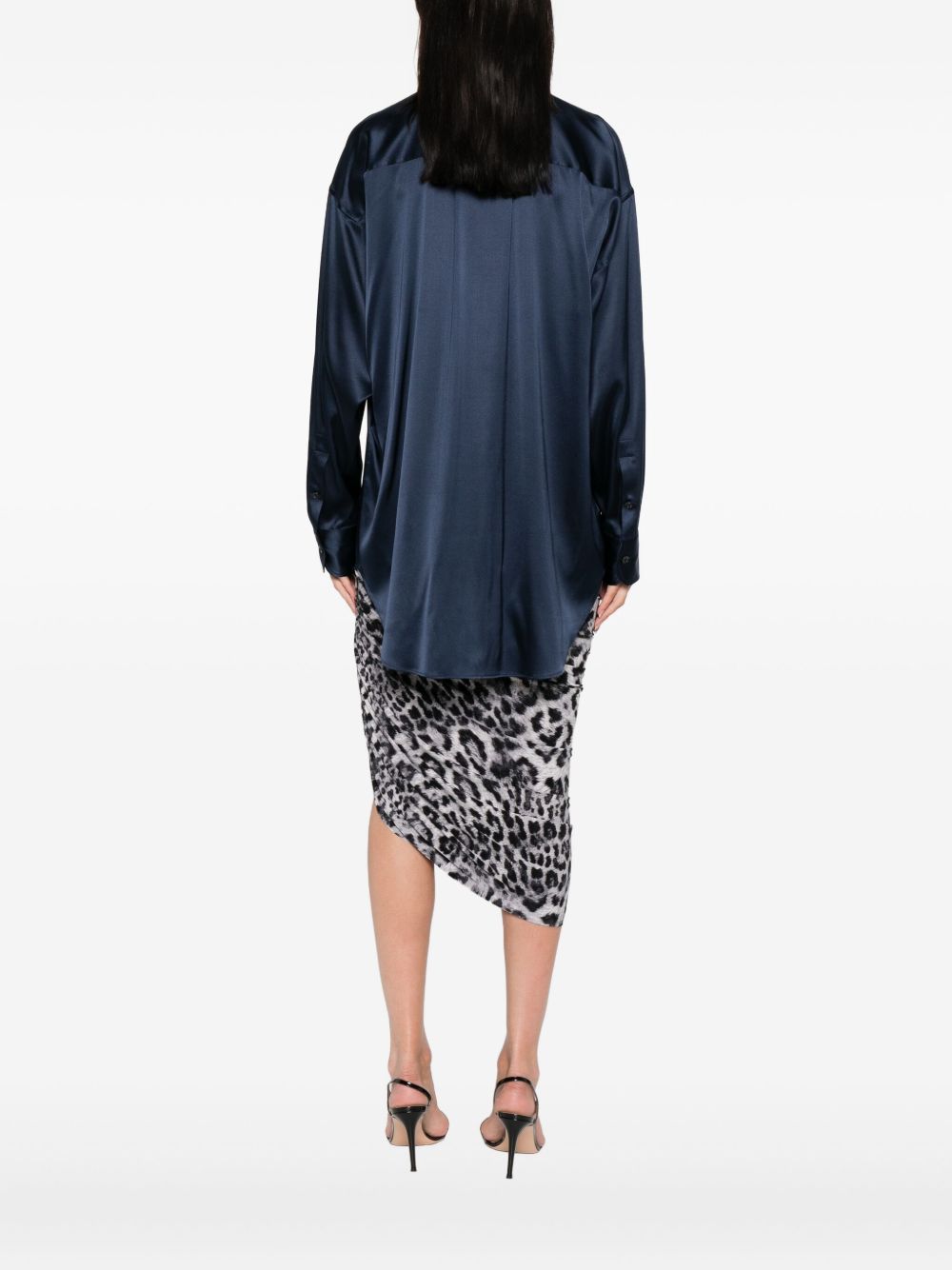 Tom Ford Navy Silk Long-Sleeve Shirt Blue