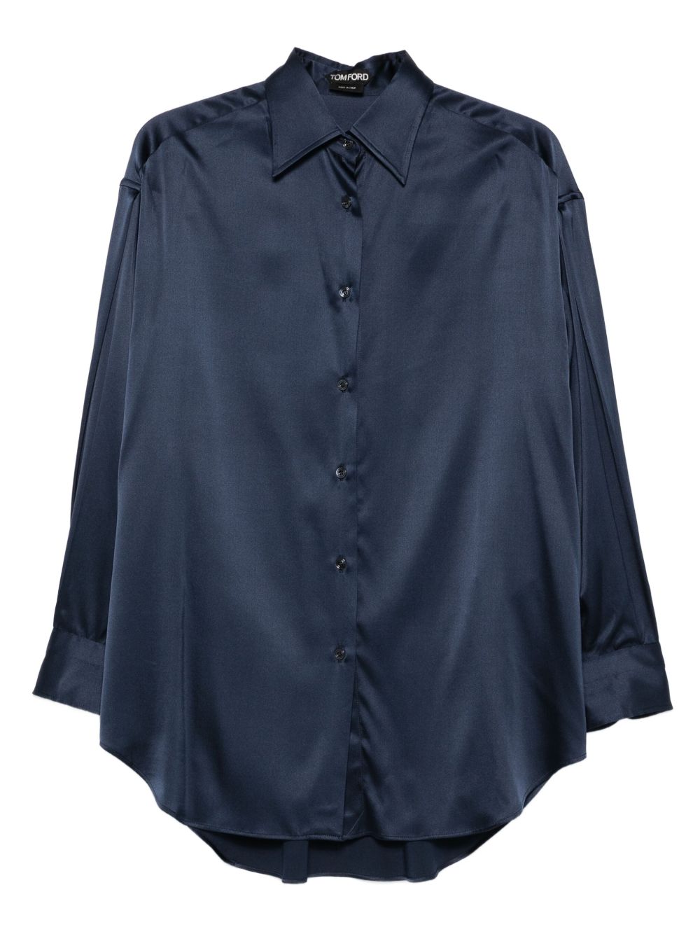 Tom Ford Navy Silk Long-Sleeve Shirt Blue
