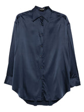 Tom Ford Navy Silk Long-Sleeve Shirt Blue