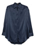 Tom Ford Navy Silk Long-Sleeve Shirt Blue