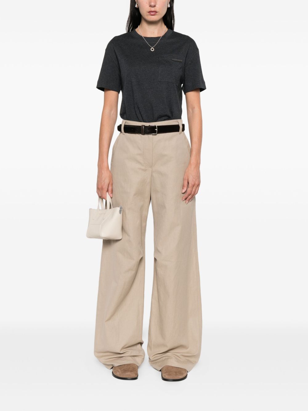 Brunello Cucinelli Charcoal Grey Cotton Patch Pocket T-Shirt Grey