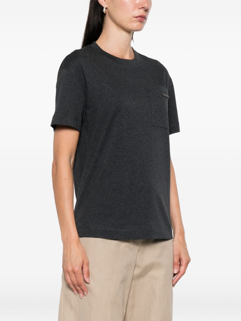 Brunello Cucinelli Charcoal Grey Cotton Patch Pocket T-Shirt Grey