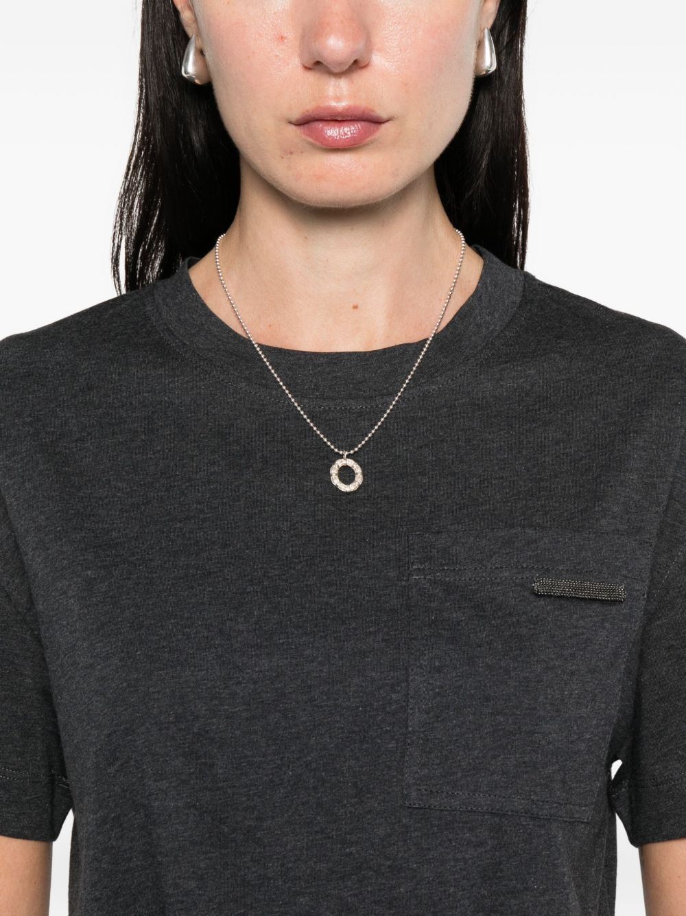Brunello Cucinelli Charcoal Grey Cotton Patch Pocket T-Shirt Grey