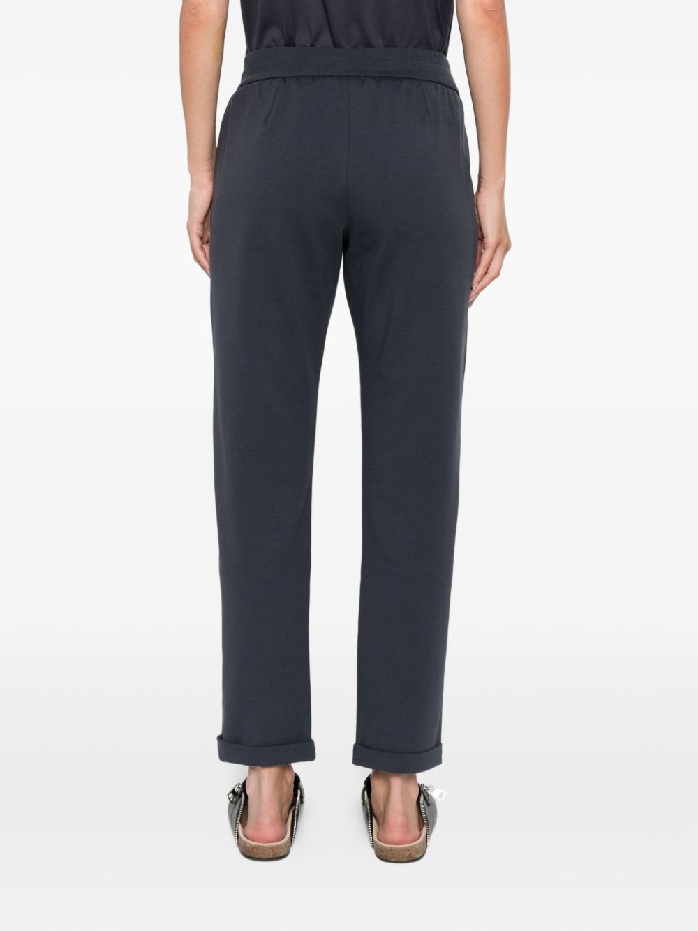 Brunello Cucinelli Navy Cotton Drawstring Waist Trousers Blue