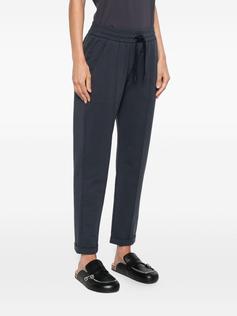 Brunello Cucinelli Navy Cotton Drawstring Waist Trousers Blue