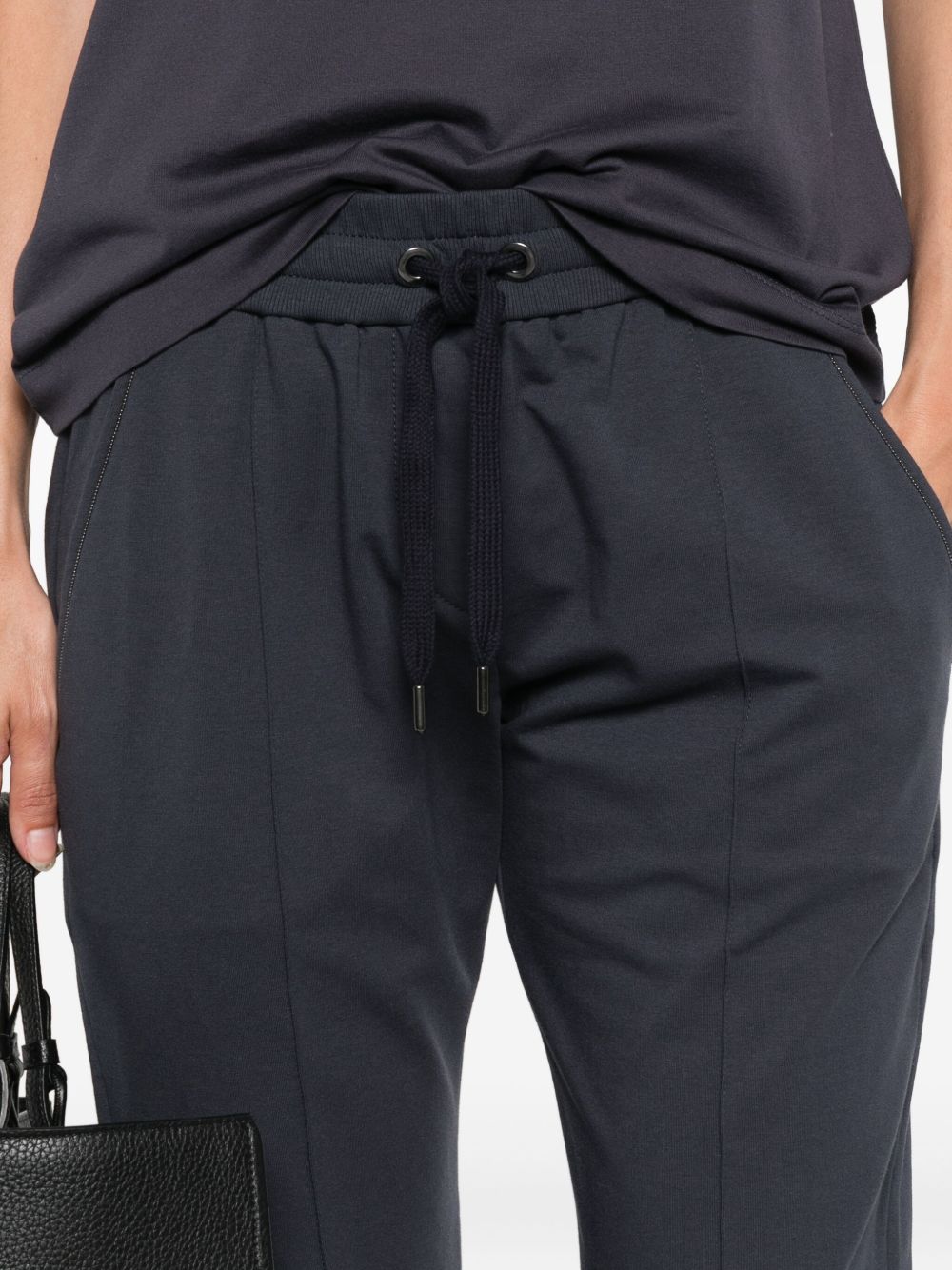 Brunello Cucinelli Navy Cotton Drawstring Waist Trousers Blue