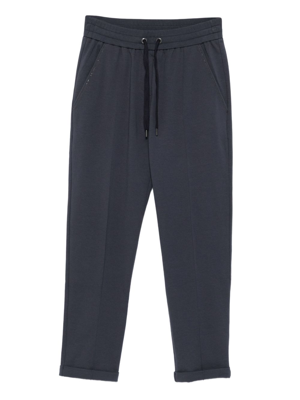 Brunello Cucinelli Navy Cotton Drawstring Waist Trousers Blue