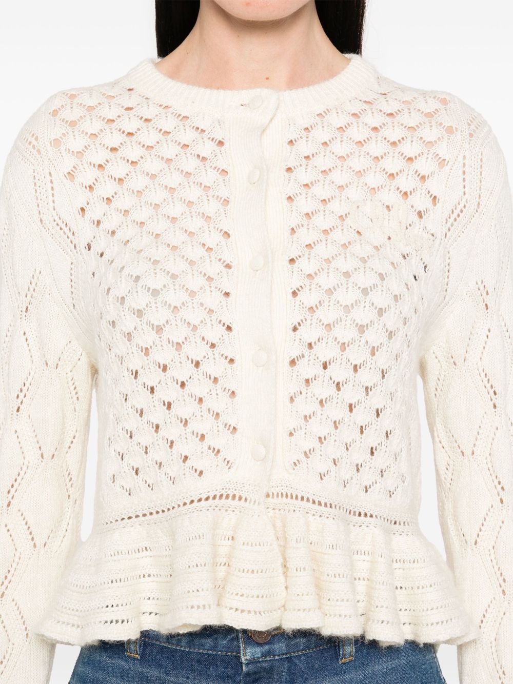 Chloè Wool and Silk Cardigan with Ruffled Cuffs White