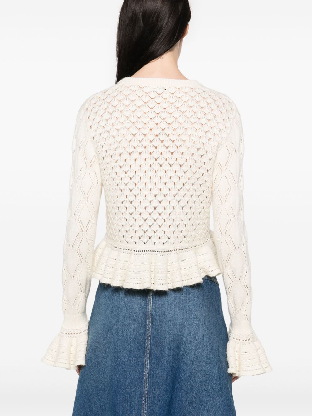 Chloè Wool and Silk Cardigan with Ruffled Cuffs White