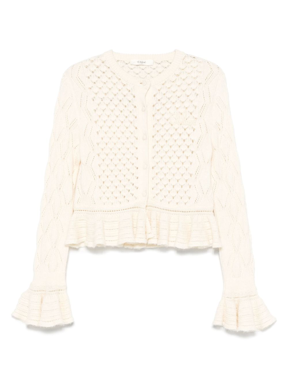 Chloè Wool and Silk Cardigan with Ruffled Cuffs White