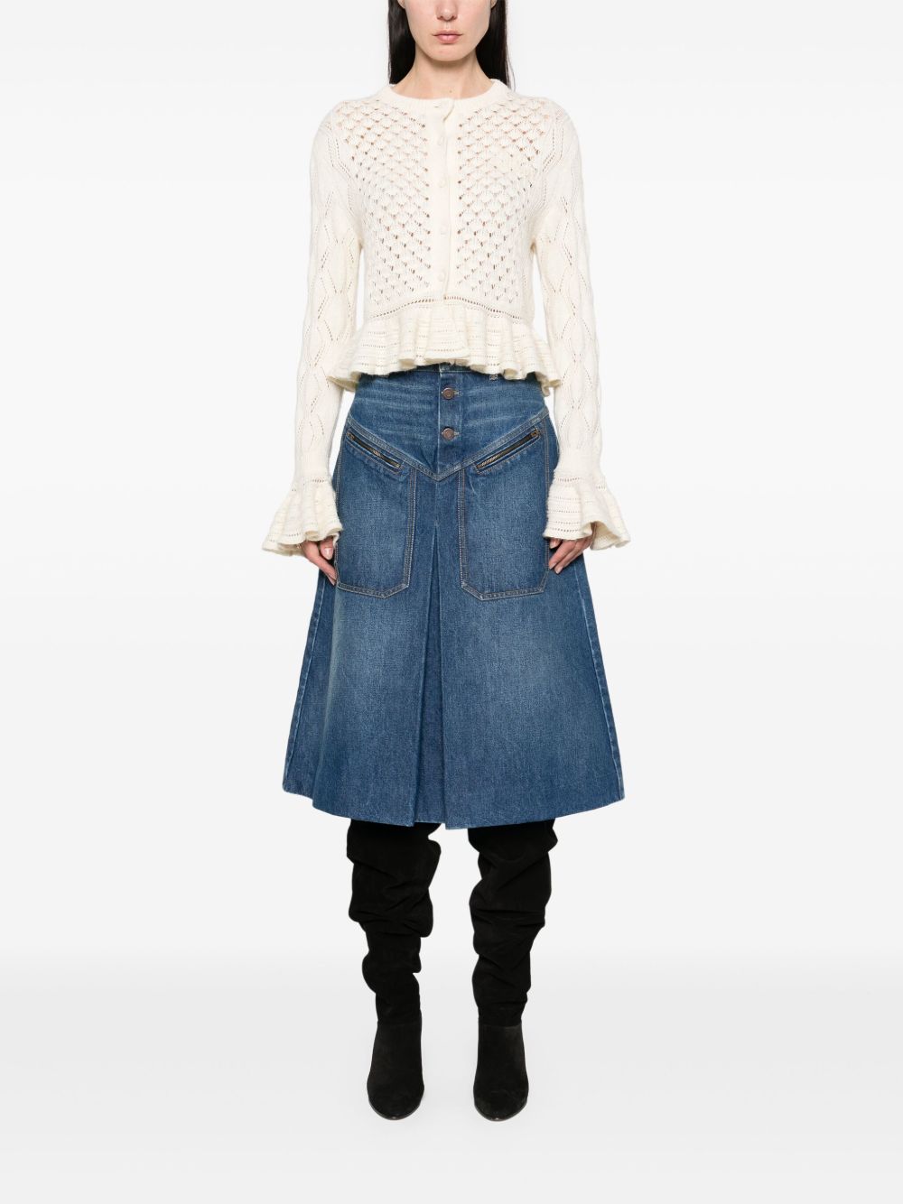 Chloè Wool and Silk Cardigan with Ruffled Cuffs White