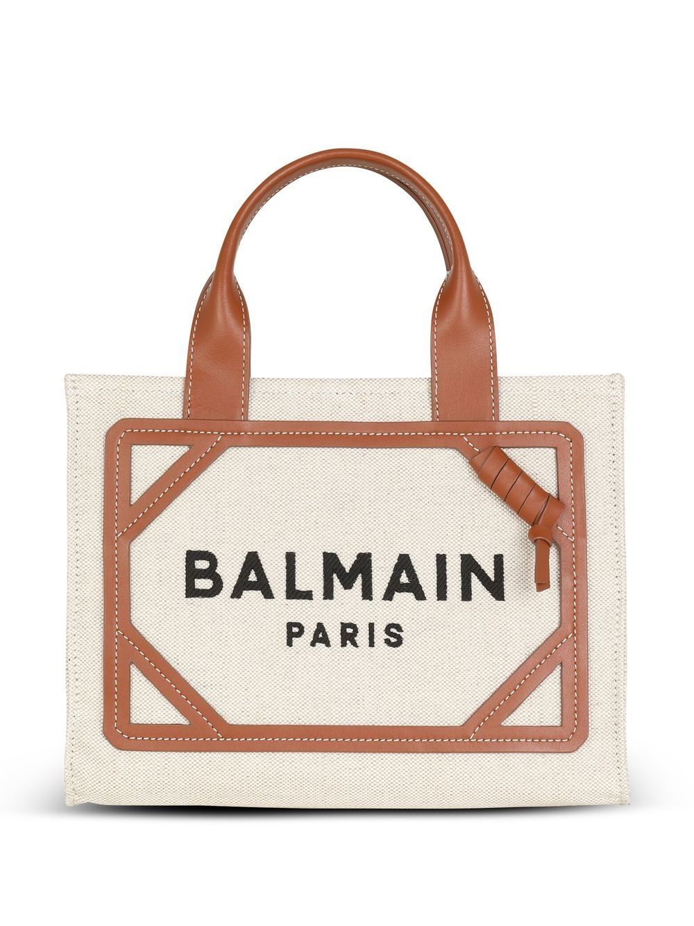 Balmain B-Army Small Canvas Tote Bag Leather Brown