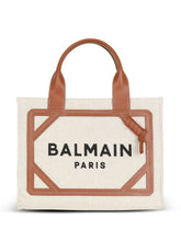 Balmain B-Army Small Canvas Tote Bag Leather Brown