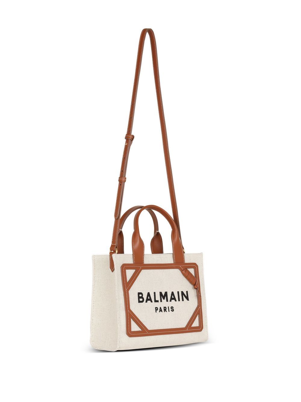 Balmain B-Army Small Canvas Tote Bag Leather Brown