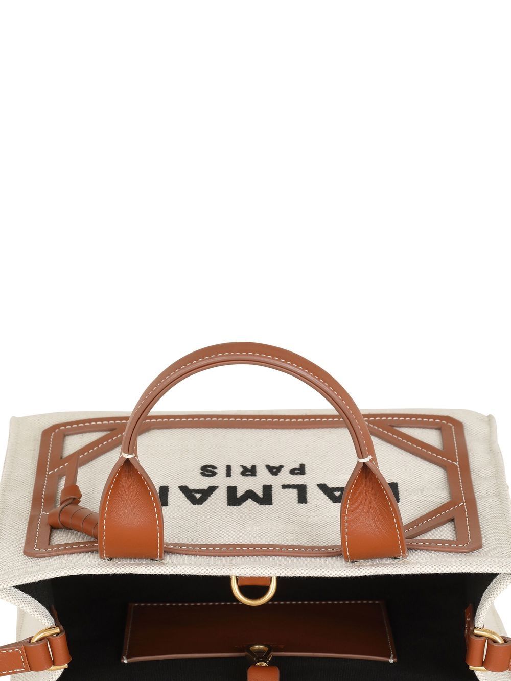 Balmain B-Army Small Canvas Tote Bag Leather Brown