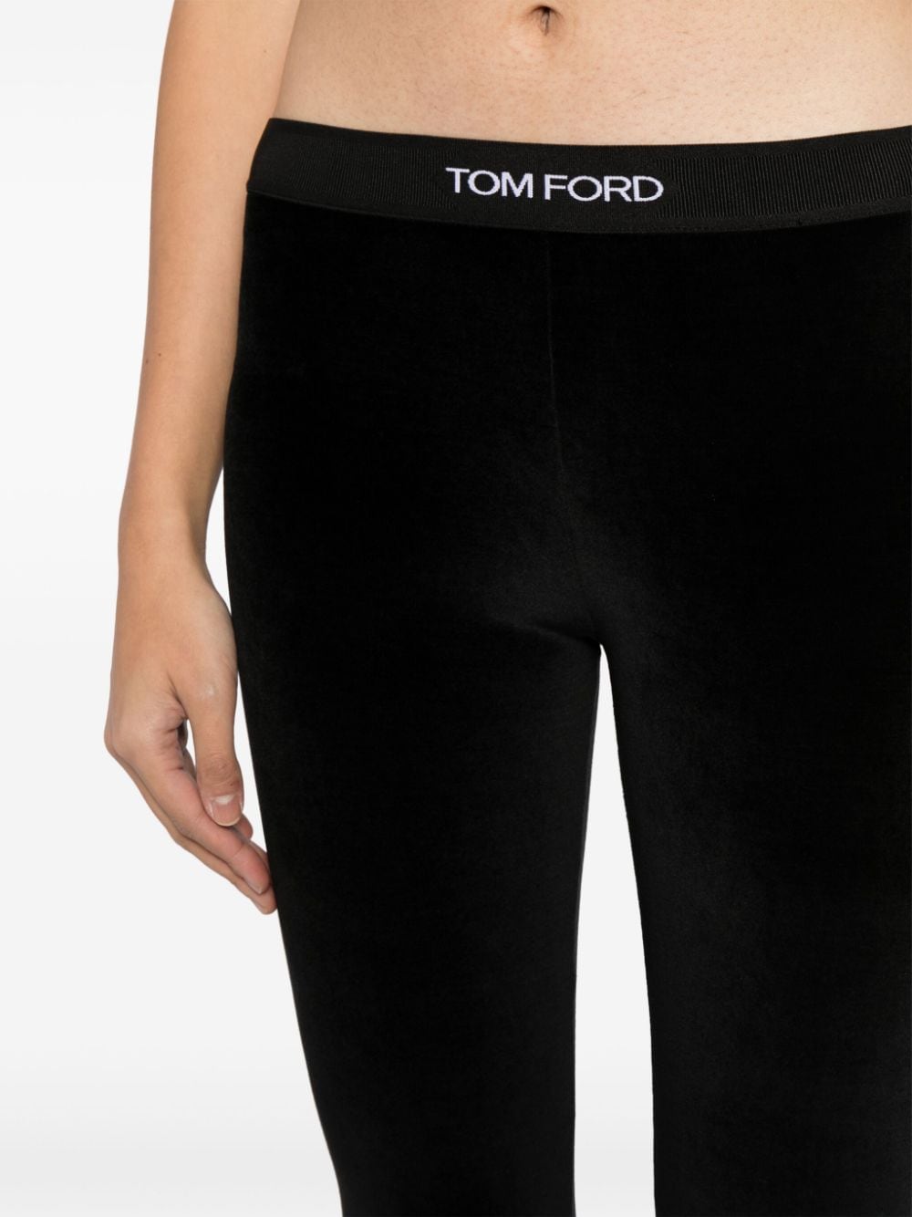 Tom Ford Velvet Logo-Waistband Stretch Leggings Black