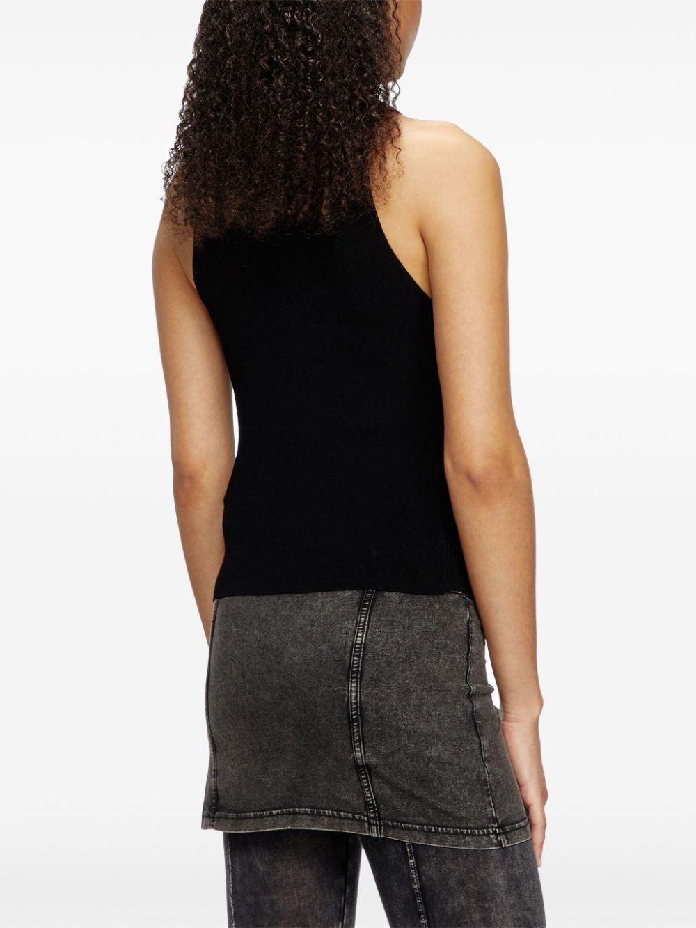 Diesel Fine Ribbed Sleeveless Oval-D Tank Top Black