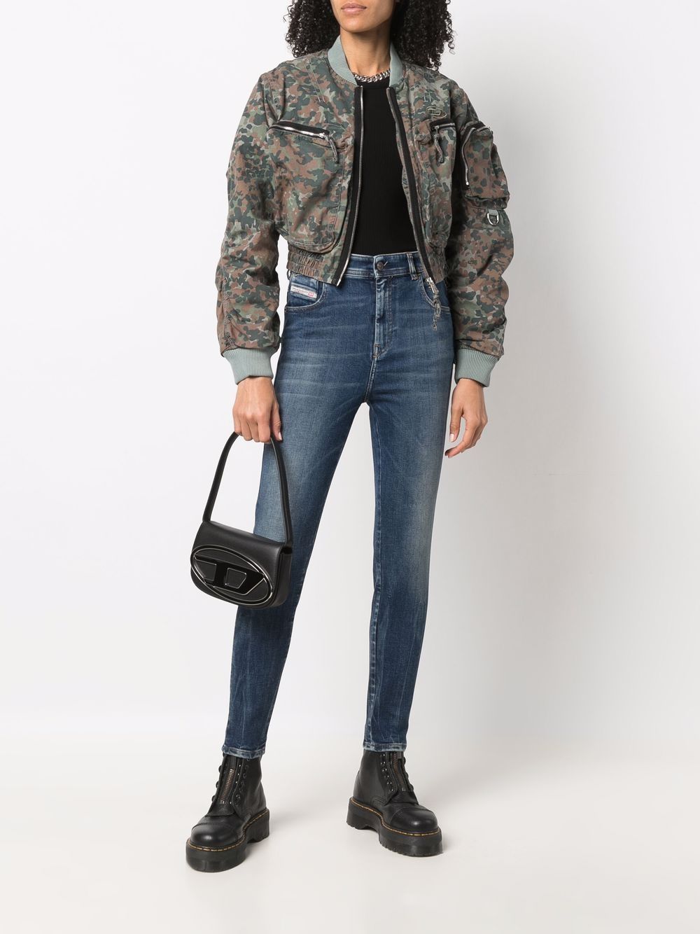 Diesel 1DR Calf Leather Shoulder Bag Black