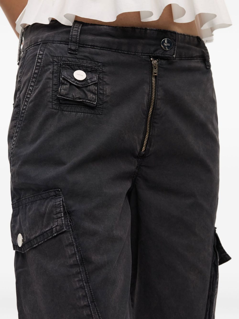 Ganni Silk & Nylon Organic Cotton Cargo Trousers Grey