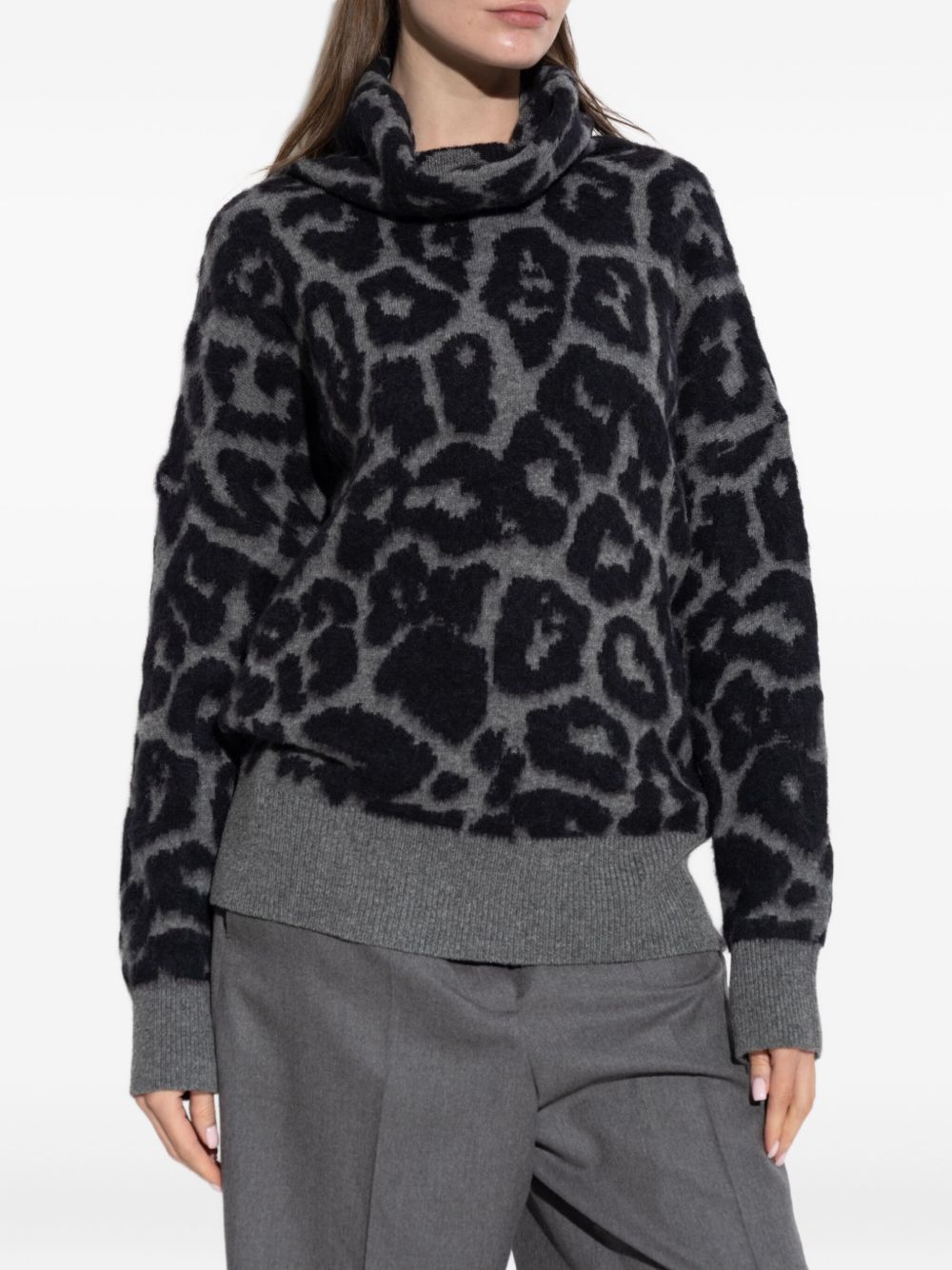 Stella McCartney Leopard-Print Wool Jumper Black