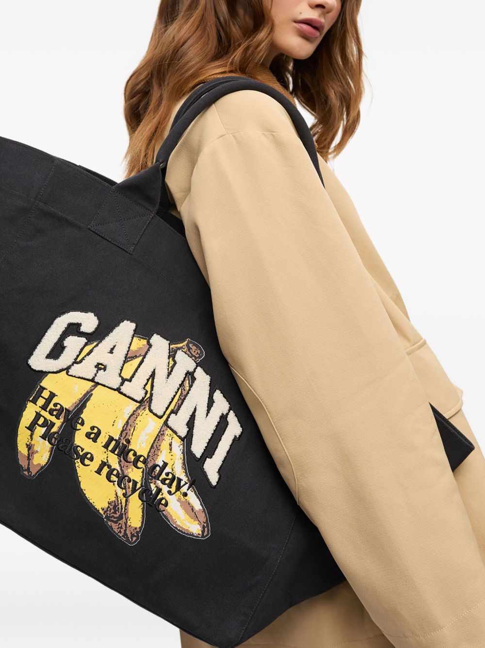 Ganni Large Organic Cotton-Blend Shopper Bag Black