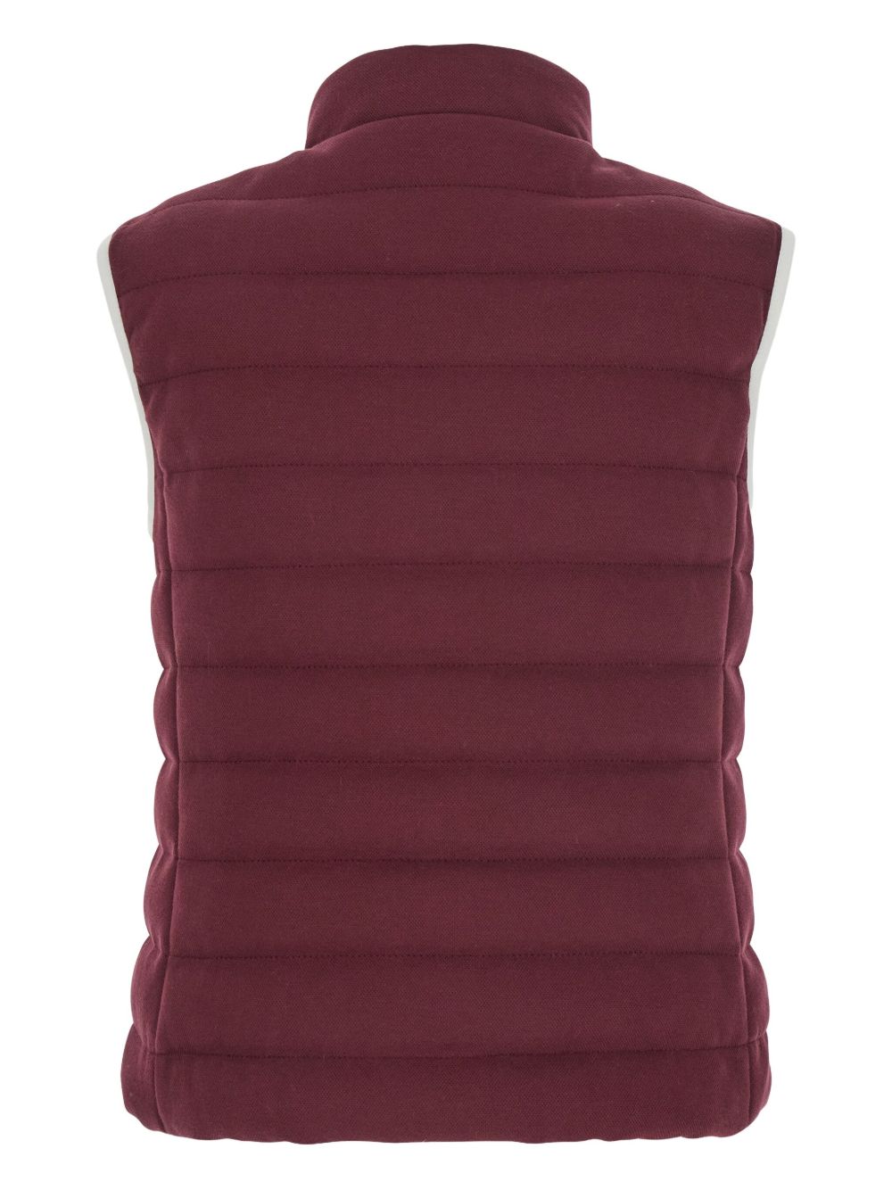Brunello Cucinelli Quilted High-Neck Cotton Logo Vest Bordeaux