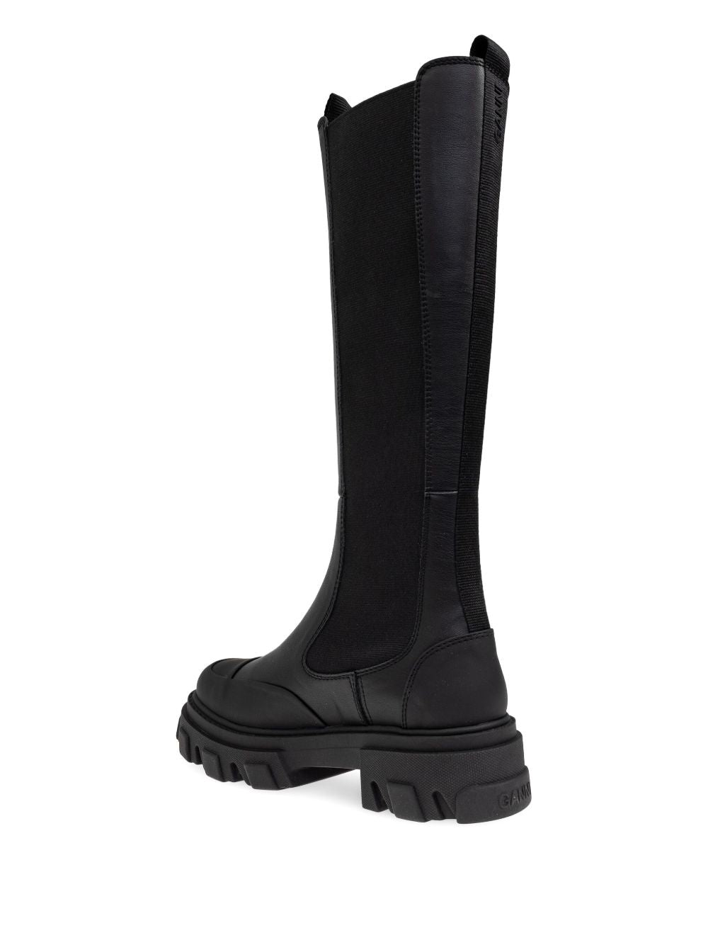 Ganni Chelsea High Leather and Nylon Boots Black