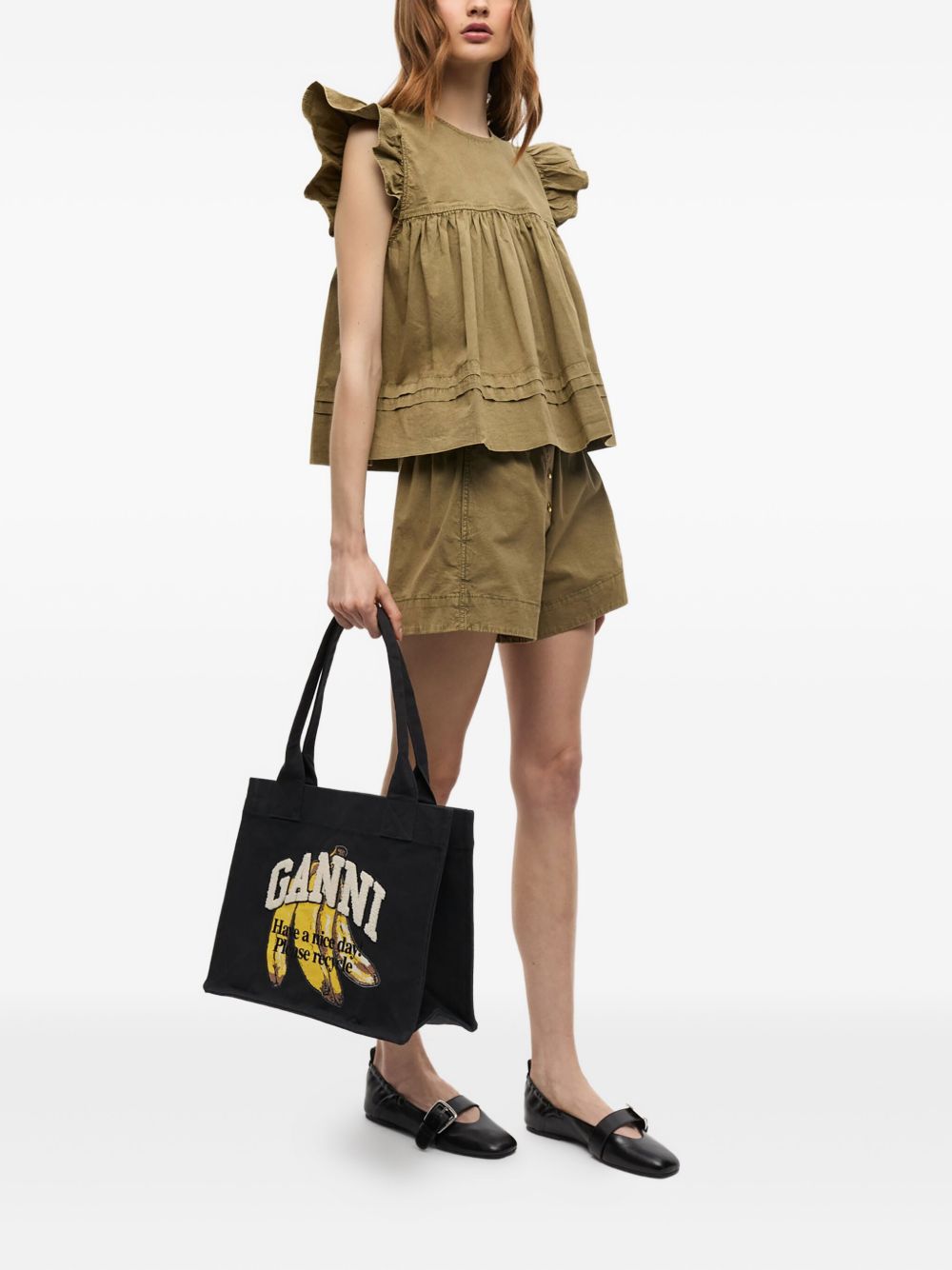 Ganni Large Organic Cotton & Silk Tote Bag Black